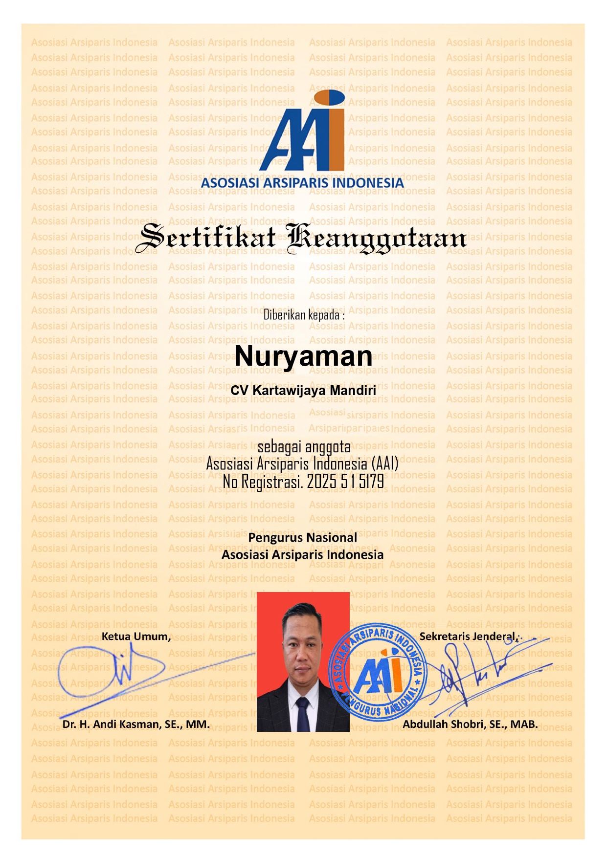 Sertifikat Keanggotaan AAI